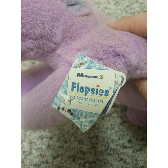 Vintage NWT Flopsies 12” A&A Aurora Plush Amethyst Hippo Beanbag Toy purple Rare - Picture 7 of 10
